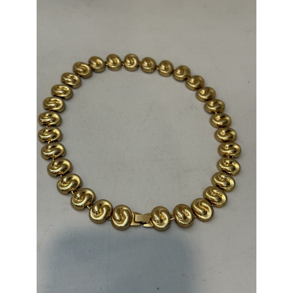 Vintage 1980s Chunky Gold Tone Interlocking Swirl Link Choker Collar Necklace 18